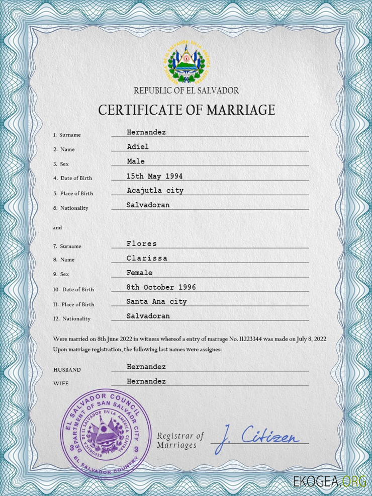 Modèle PSD de certificat de mariage Salvador template